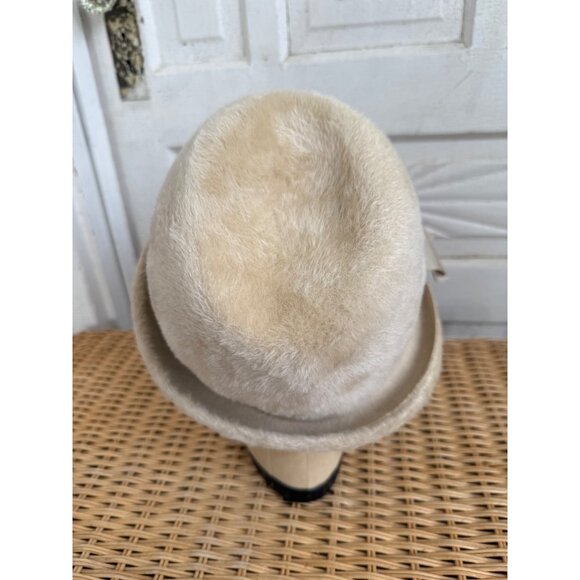 Vintage 60\'s Tan Fuzzy Wool Womens Tilted Fedora Hat Leci Size 22\